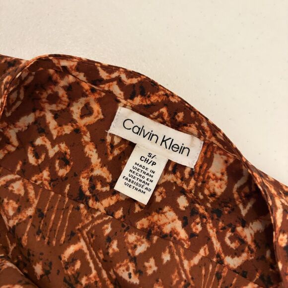 Calvin Klein Blouse Women's Small V-Neck Printed Long Sleeve Button Up Top - Picture 8 of 10